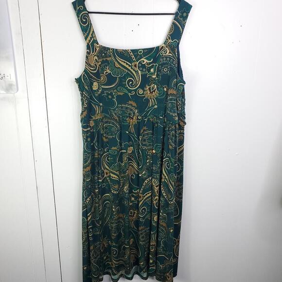Le Bos Dress Womens 18W Colorful Green Paisley Ruched Draped Waist Flattering - Picture 11 of 11